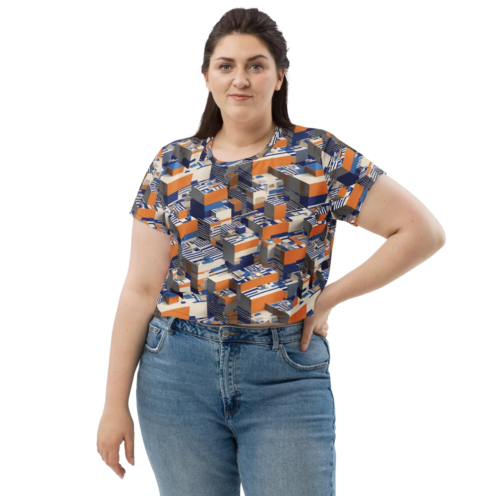 Cobalt Blocks on Crop Tee — Front