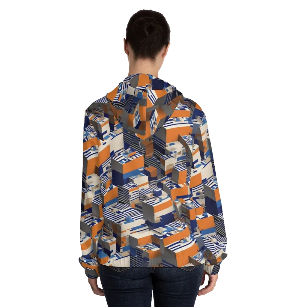 Cobalt Blocks on Women's Full-Zip Hoodie — Back On Person