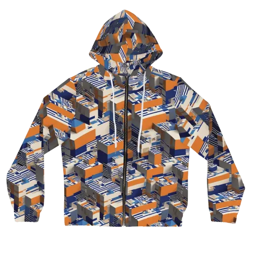 Cobalt Blocks on a Women's Full-Zip Hoodie