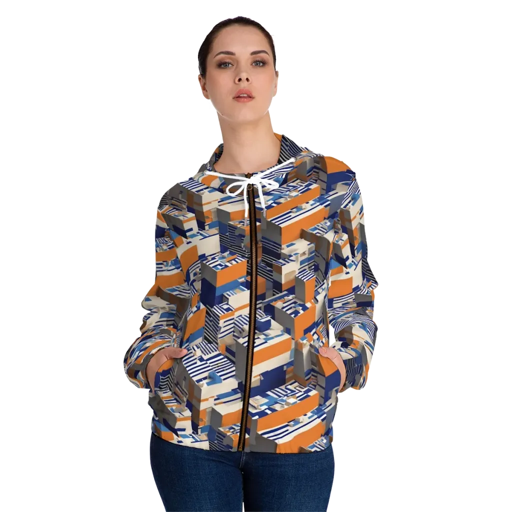 Cobalt Blocks on Women's Full-Zip Hoodie — Front On Person