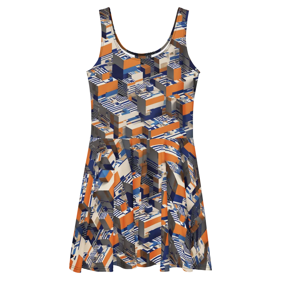 Cobalt Blocks on Skater Dress — Front