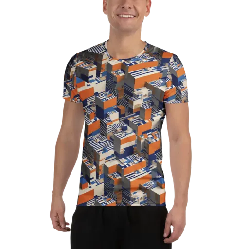 Cobalt Blocks on a Men's Athletic T-Shirt