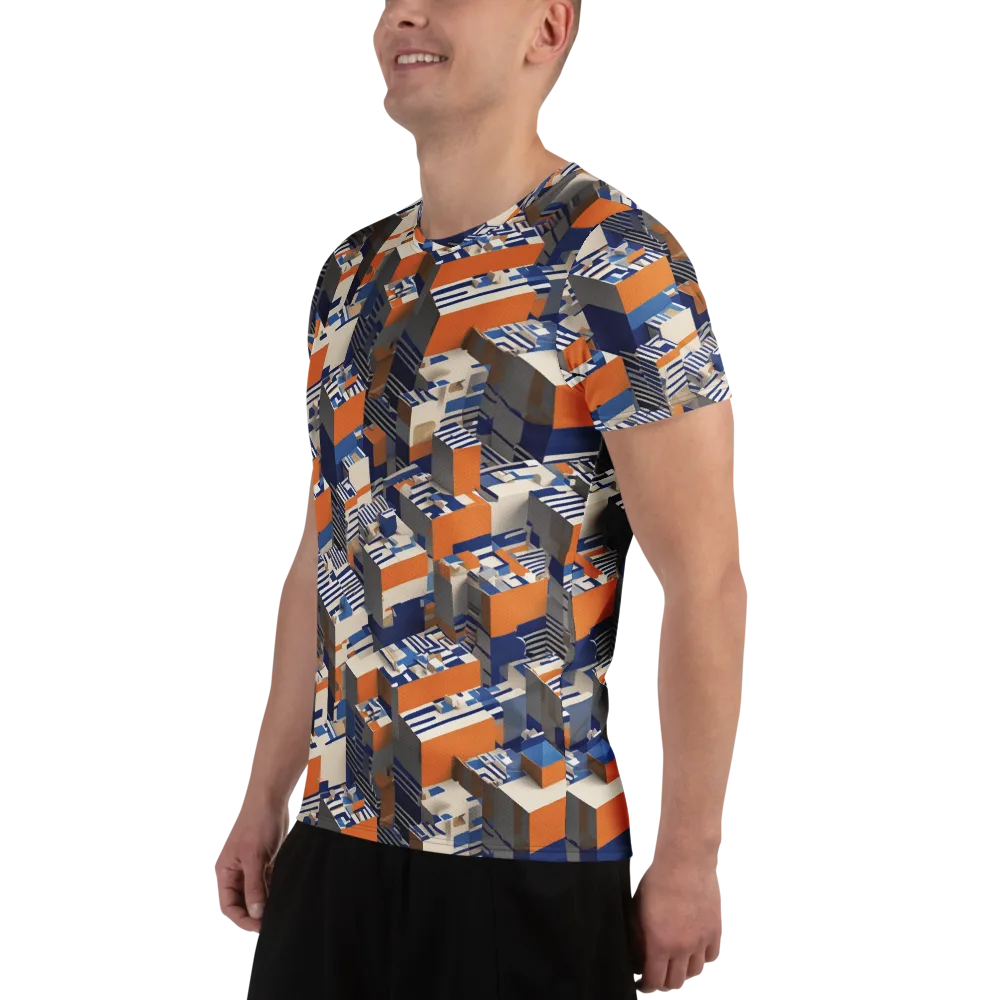 Cobalt Blocks on Men's Athletic T-Shirt — Left