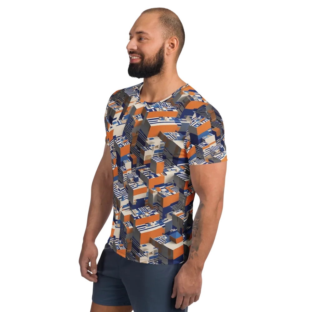 Cobalt Blocks on Men's Athletic T-Shirt — Left