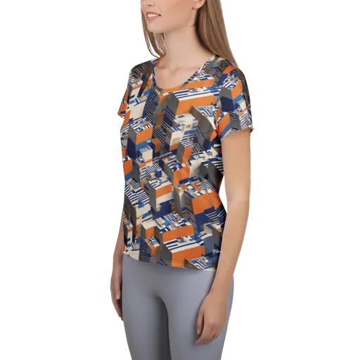 Cobalt Blocks on a Women's Athletic T-Shirt