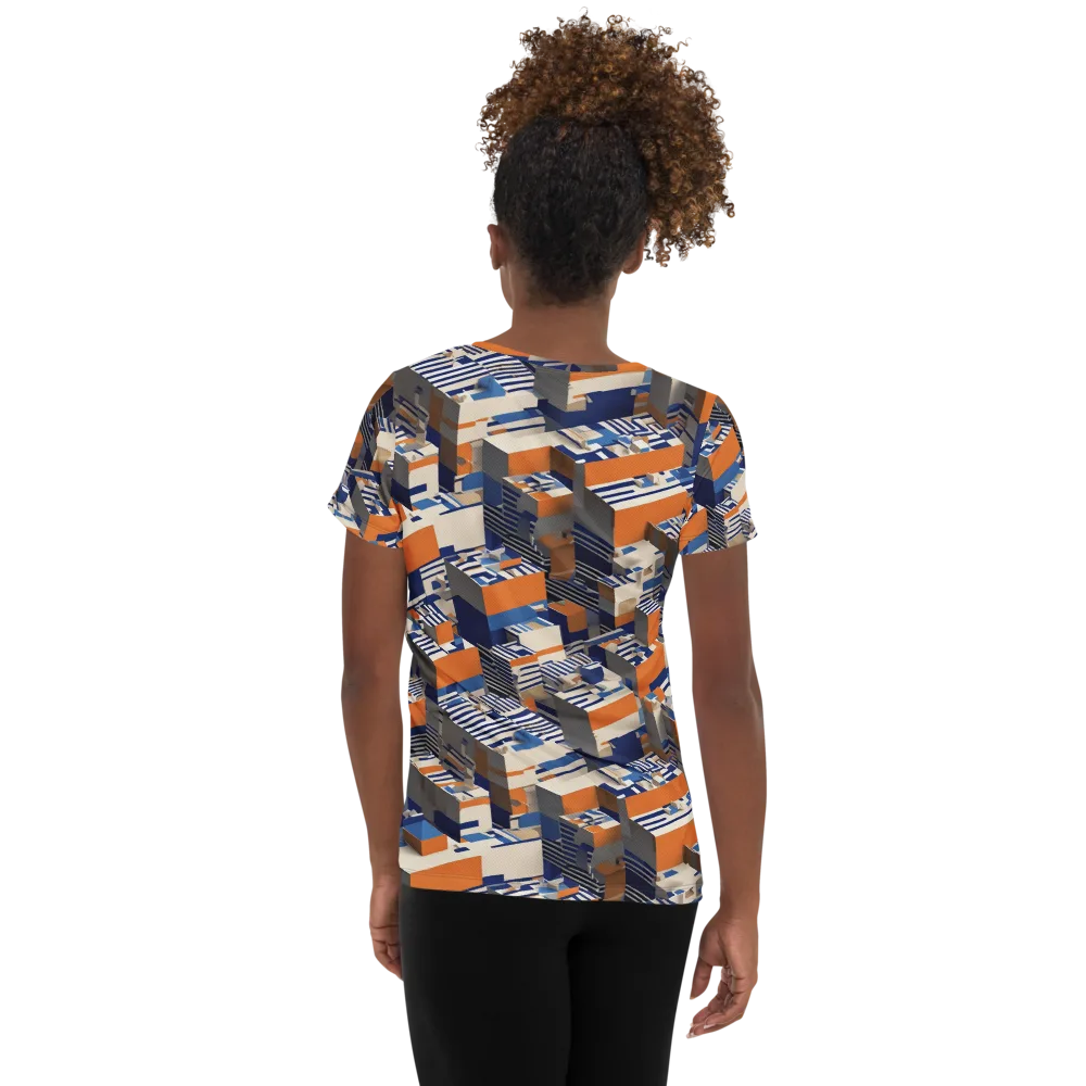 Cobalt Blocks on Women's Athletic T-Shirt — Back print