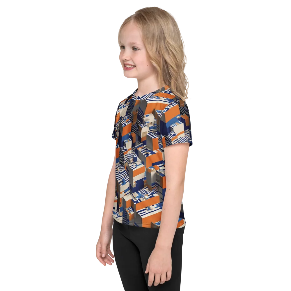 Cobalt Blocks on Kids Crew Neck T-Shirt — Left