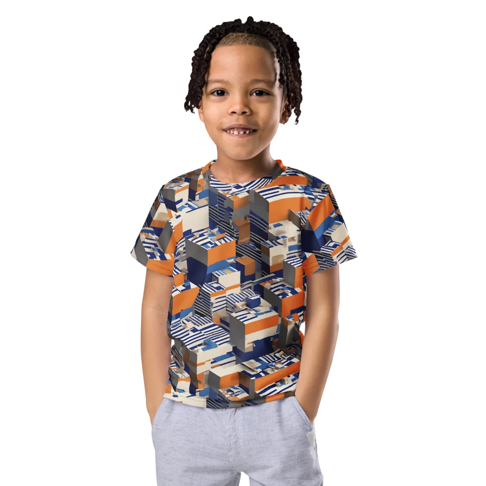 Cobalt Blocks on Kids Crew Neck T-Shirt — Front
