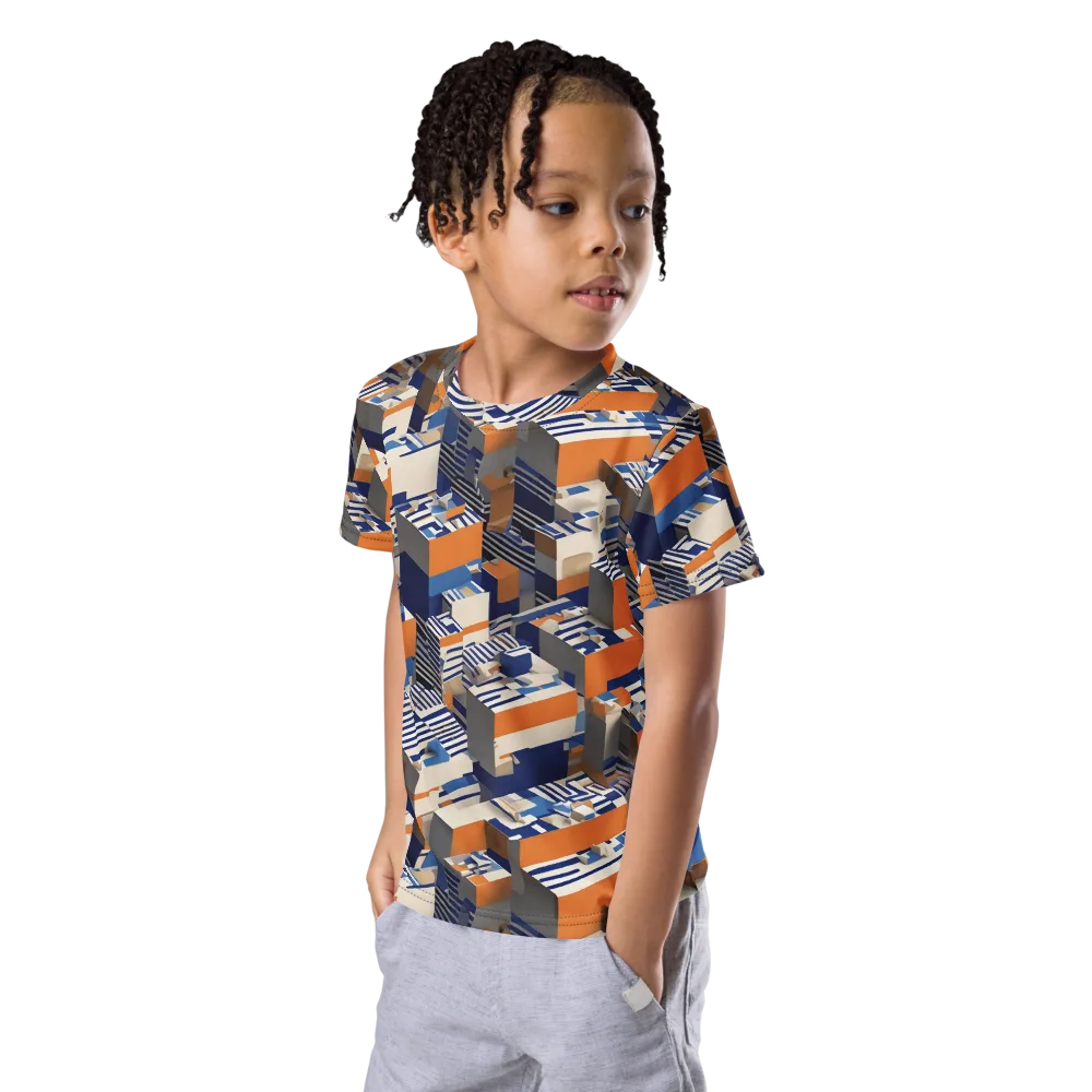 Cobalt Blocks on Kids Crew Neck T-Shirt — Left Front