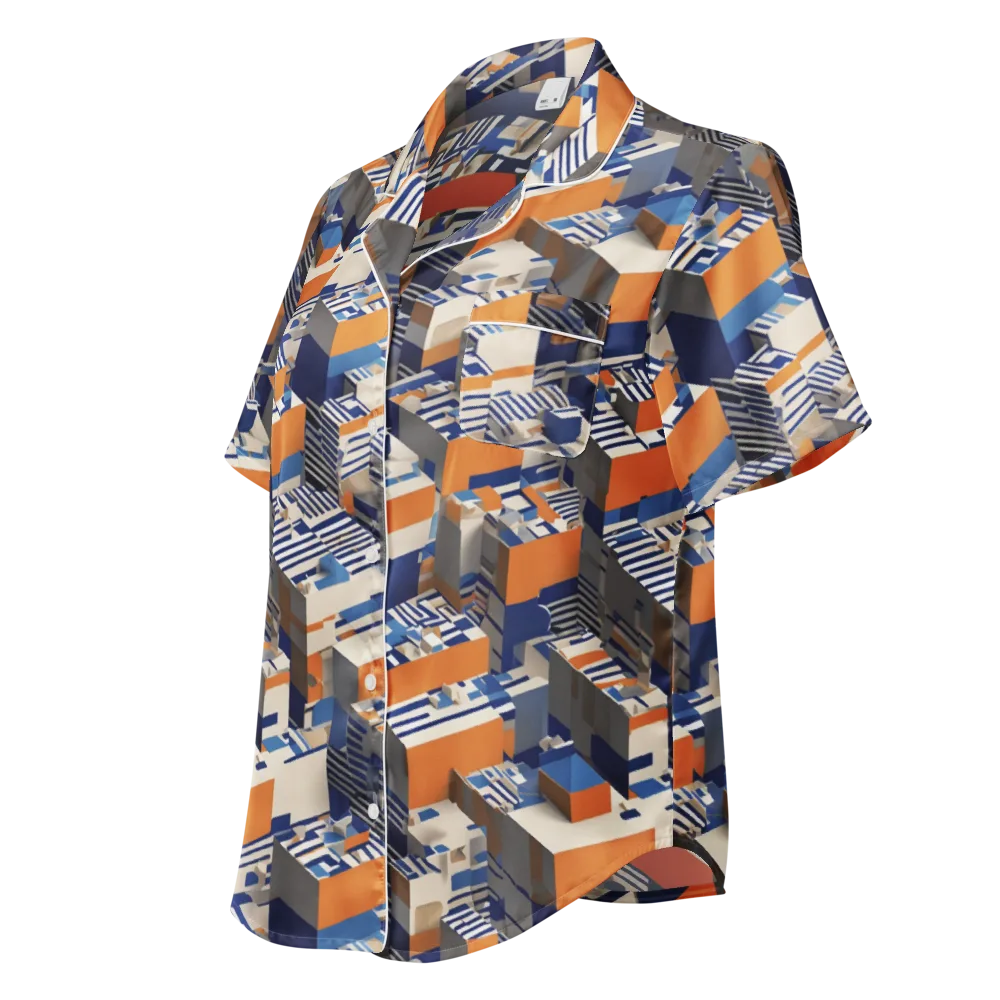 Cobalt Blocks on Women's Short Sleeve Pajama Top — Left Front