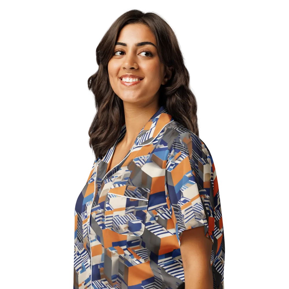 Cobalt Blocks on Women's Short Sleeve Pajama Top — Left Front