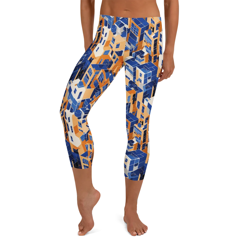 Azure Blocks on Capri Leggings — Front