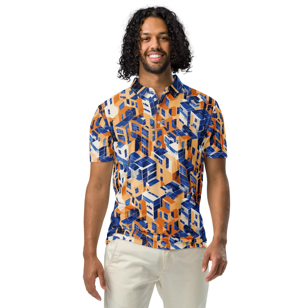 Azure Blocks on Men's Slim Fit Polo Shirt — Front