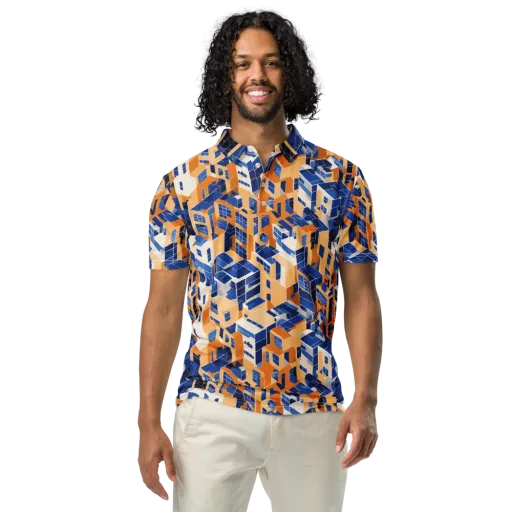Azure Blocks on a Men's Slim Fit Polo Shirt