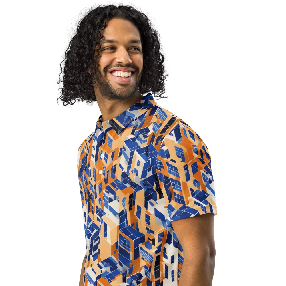 Azure Blocks on Men's Slim Fit Polo Shirt — Left Front