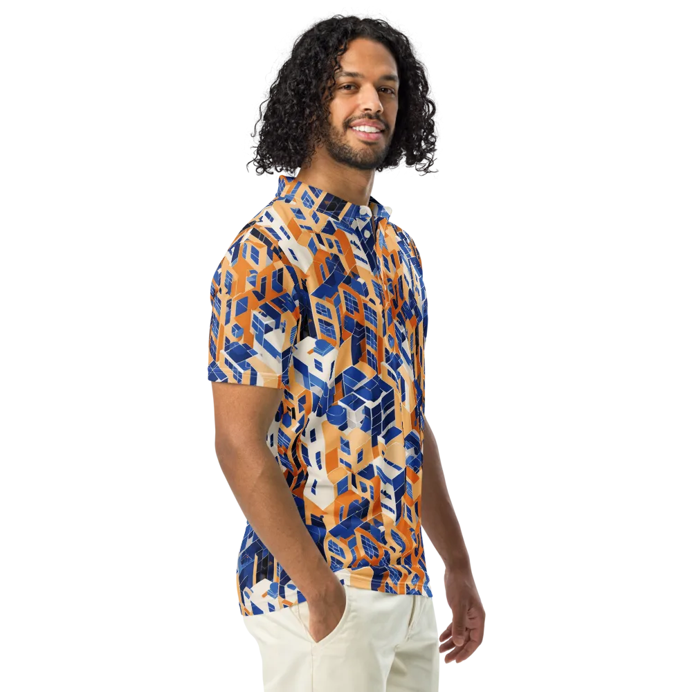 Azure Blocks on Men's Slim Fit Polo Shirt — Right Front