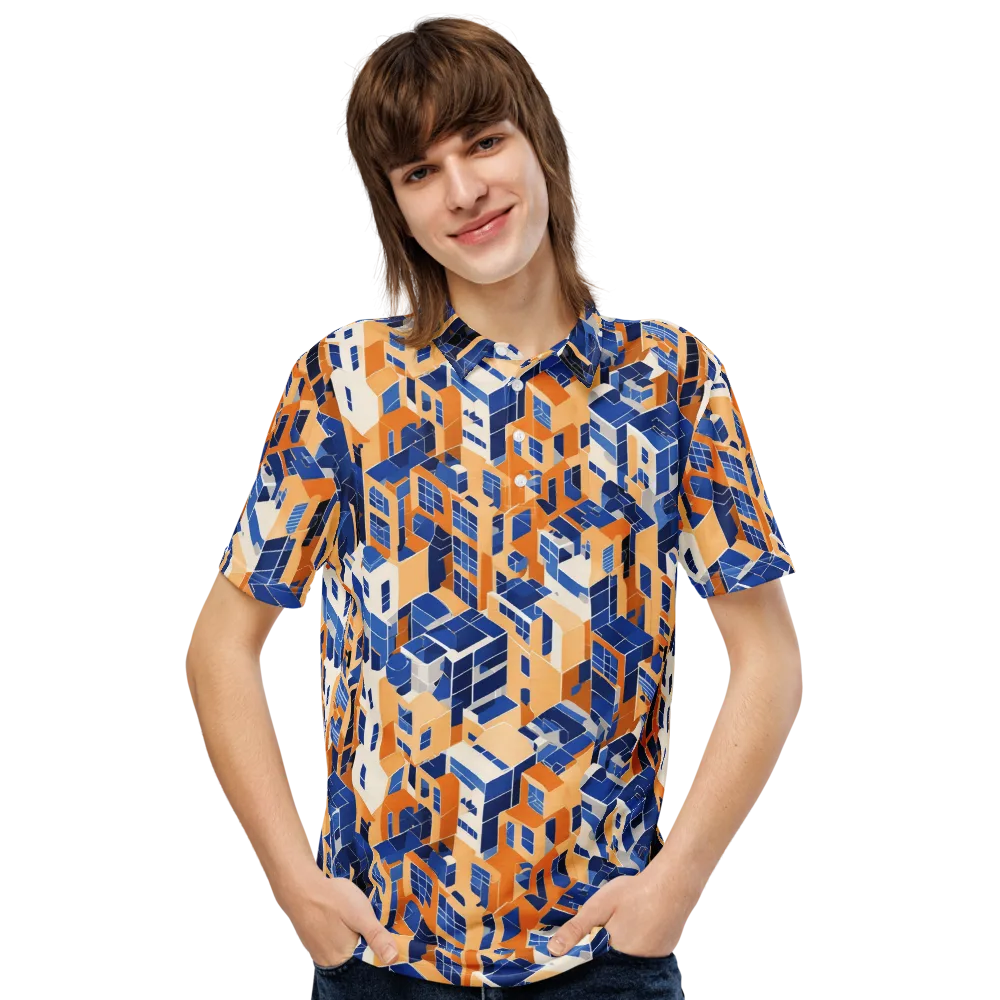 Azure Blocks on Men's Slim Fit Polo Shirt — Front