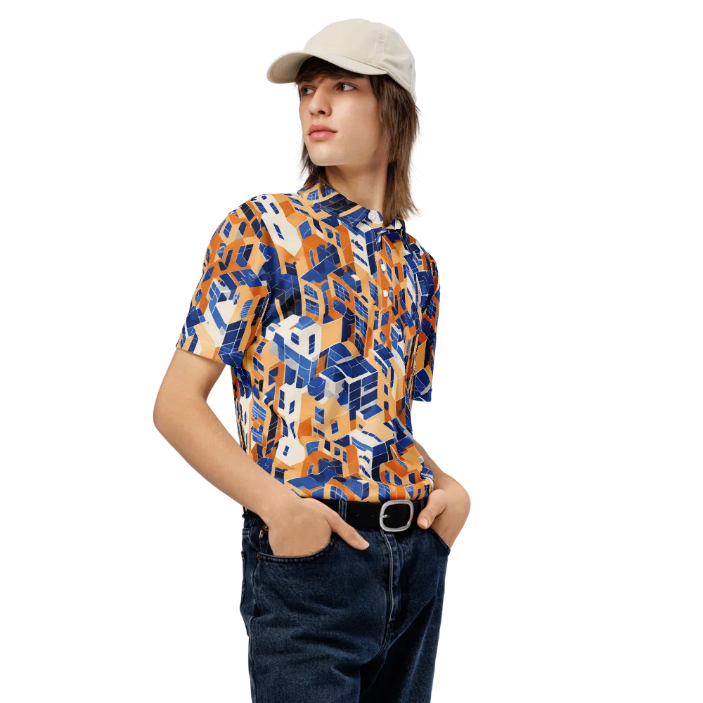 Azure Blocks on Men's Slim Fit Polo Shirt — Right Front