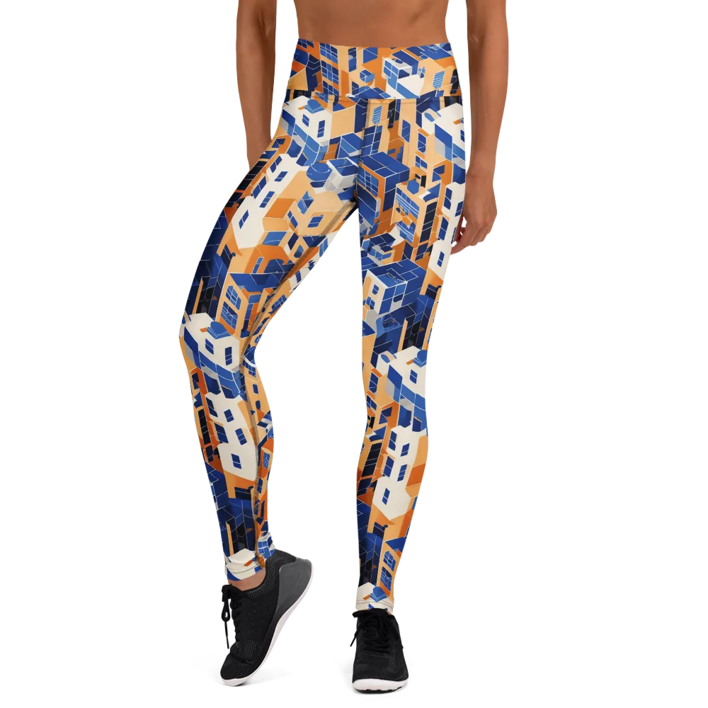 Azure Blocks on Yoga Leggings — Front