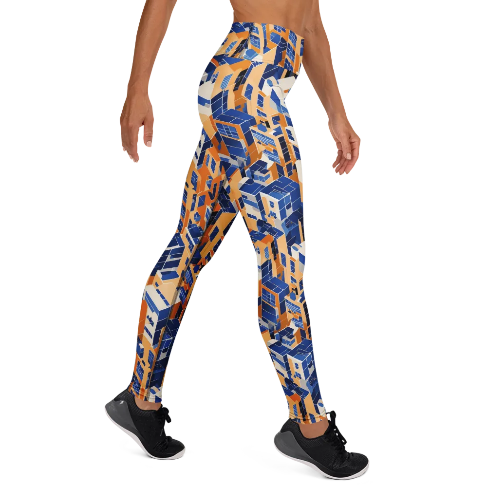 Azure Blocks on Yoga Leggings — Right