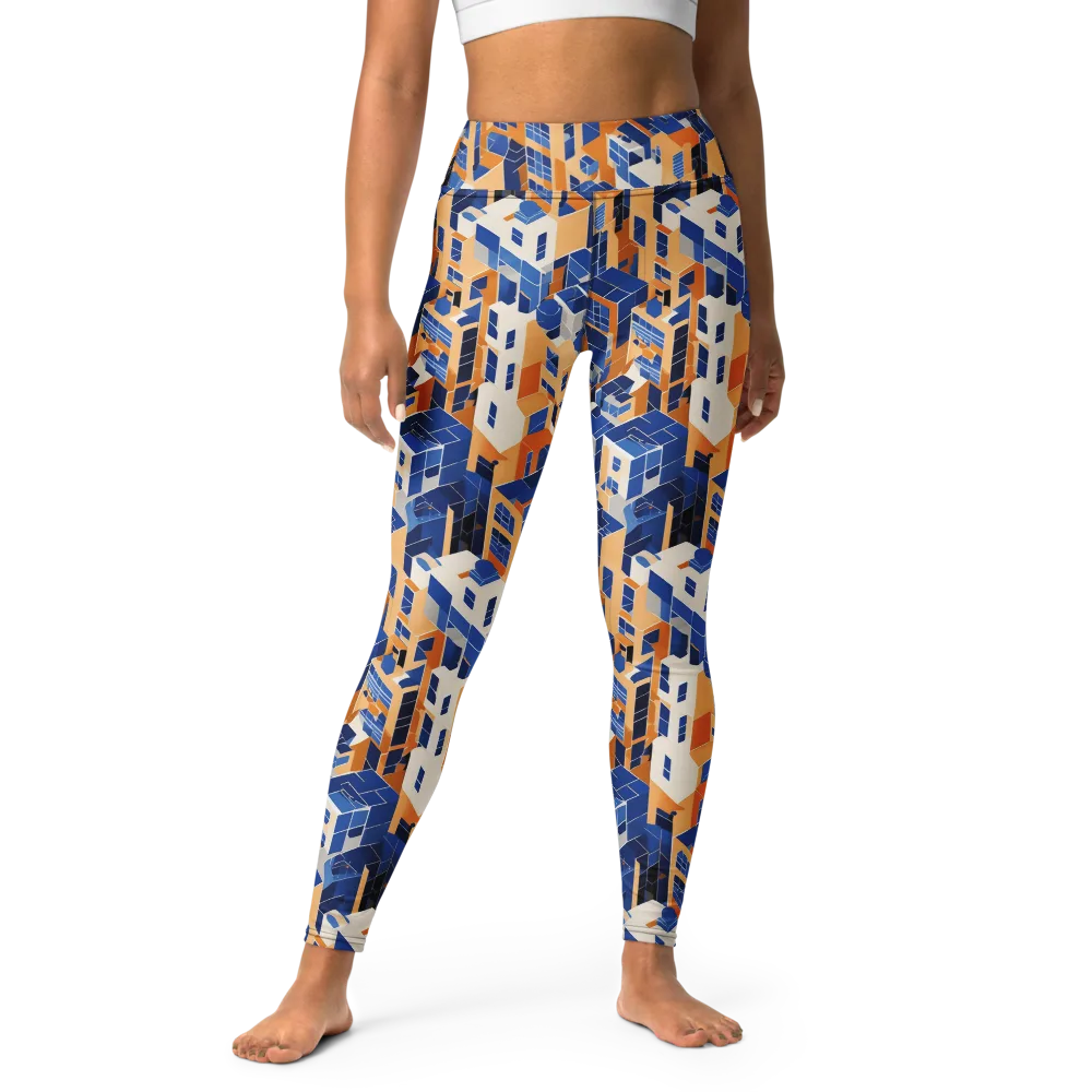Azure Blocks on Yoga Leggings — Front