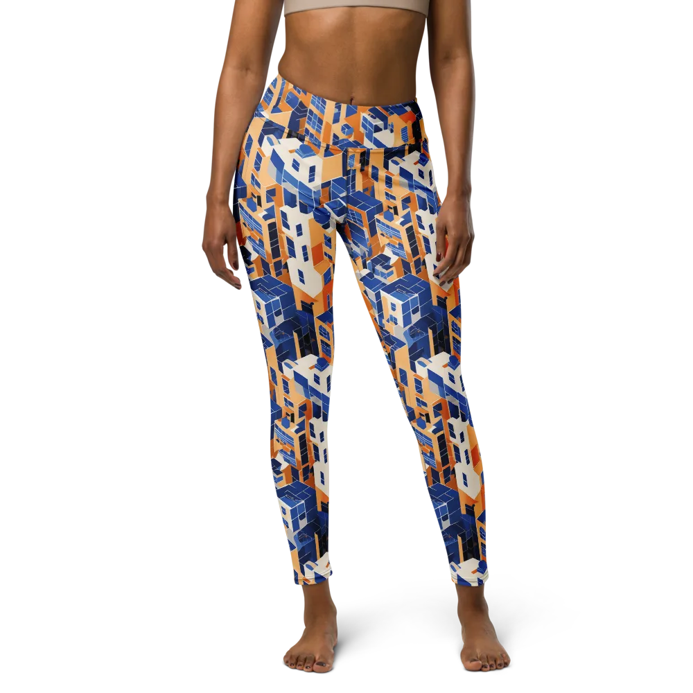 Azure Blocks on Yoga Leggings — Front