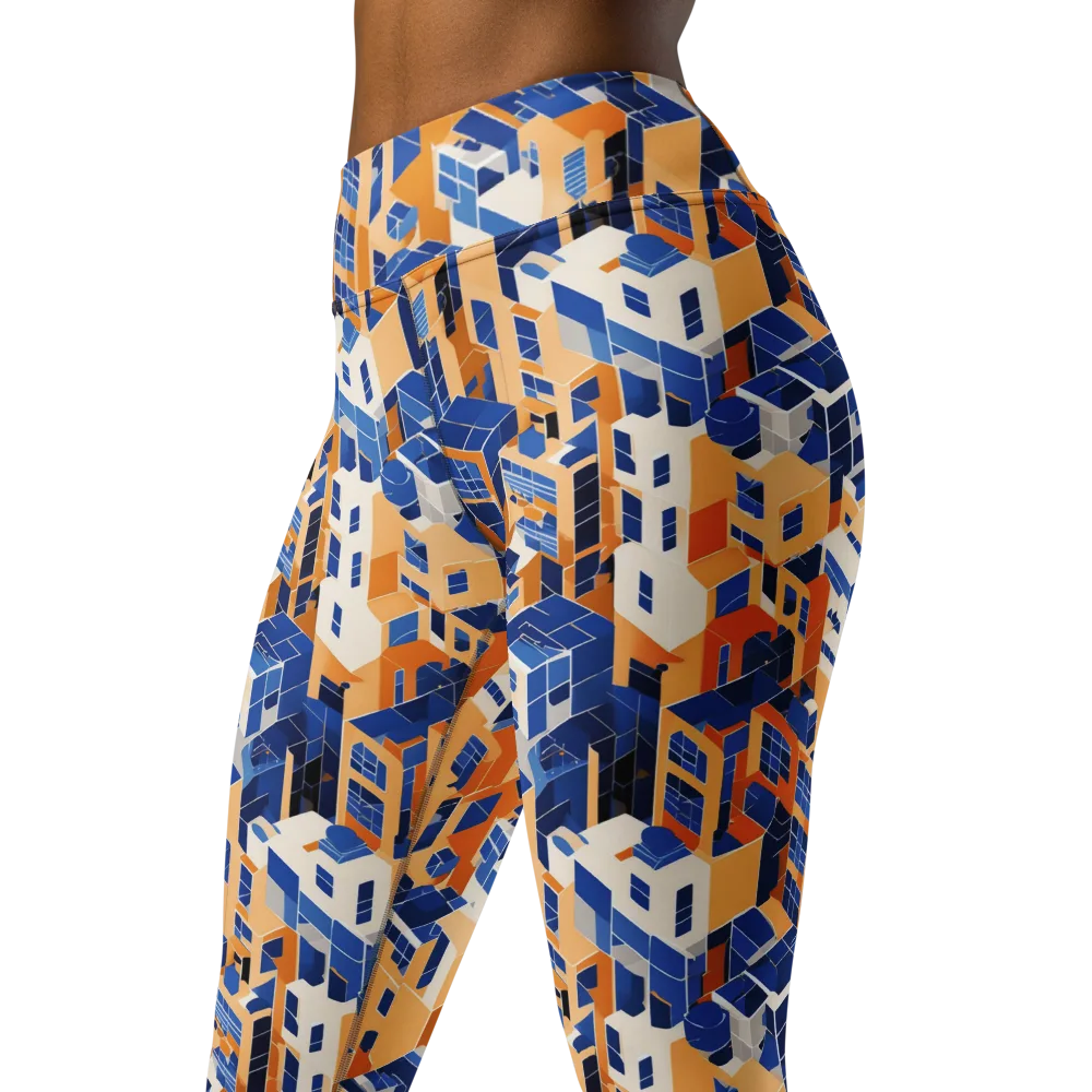 Azure Blocks on Yoga Leggings — Left Front