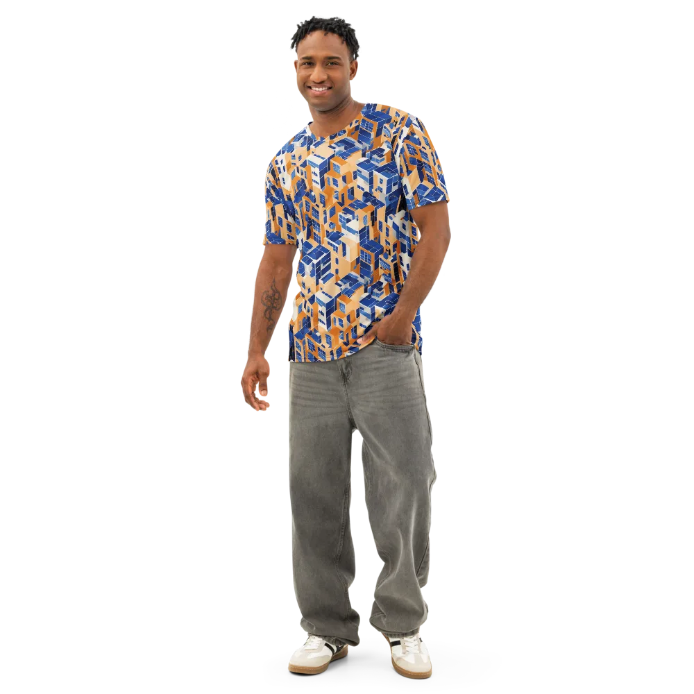 Azure Blocks on Men's Cotton Crew Neck T-Shirt — Front