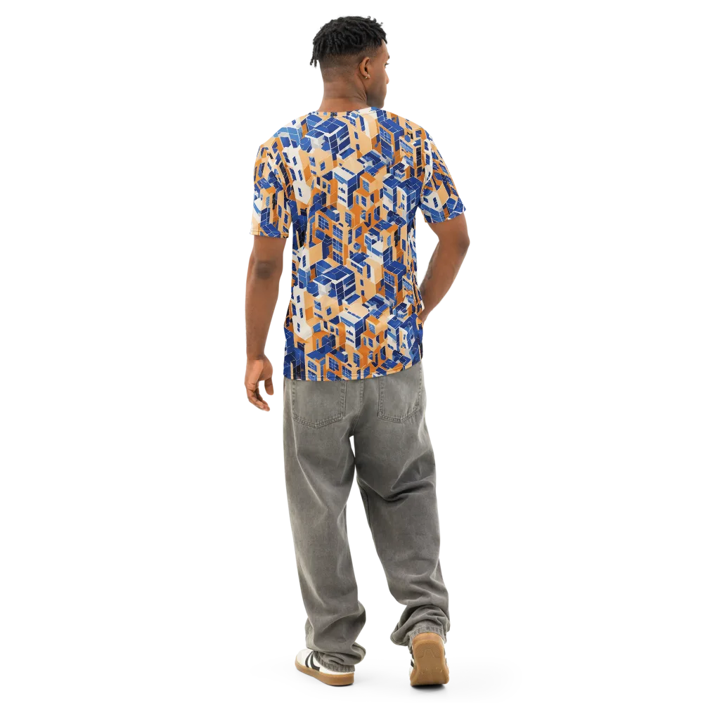 Azure Blocks on Men's Cotton Crew Neck T-Shirt — Back