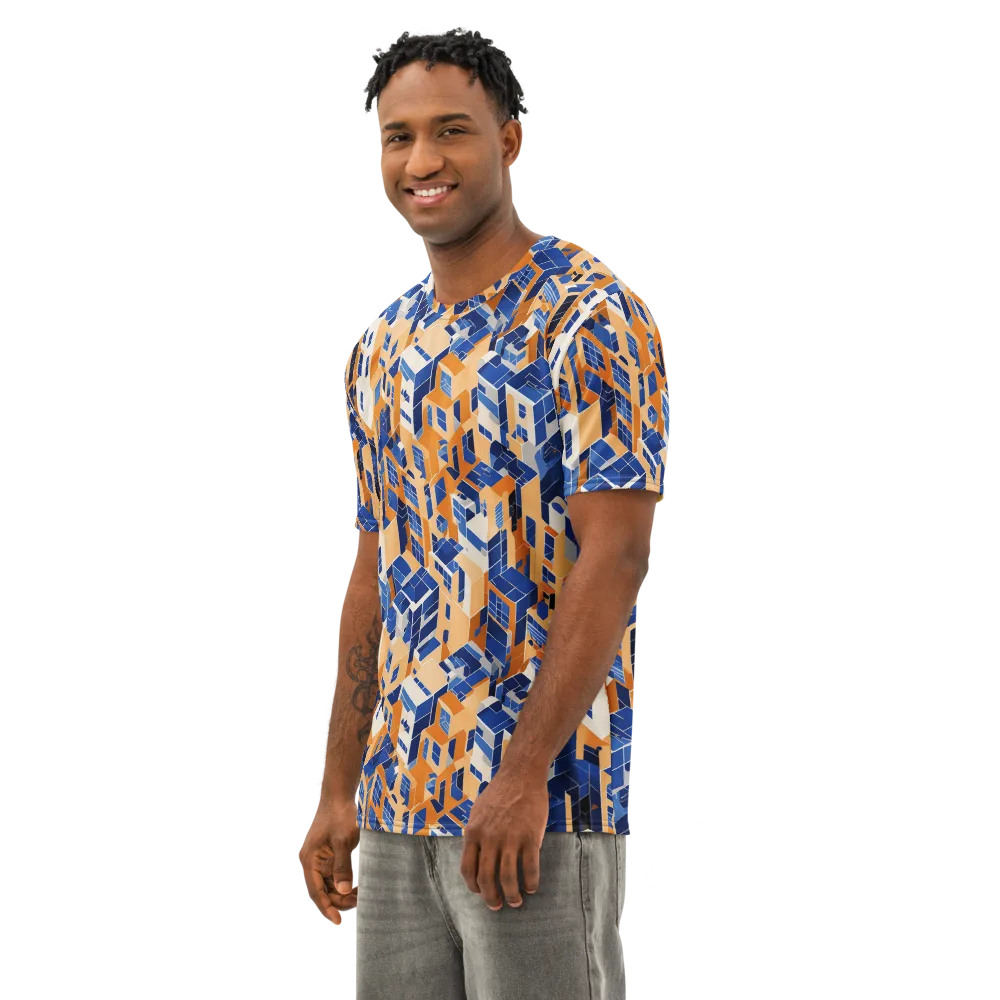 Azure Blocks on Men's Cotton Crew Neck T-Shirt — Left Front