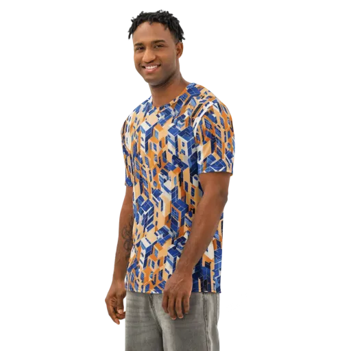 Azure Blocks on a Men's Cotton Crew Neck T-Shirt