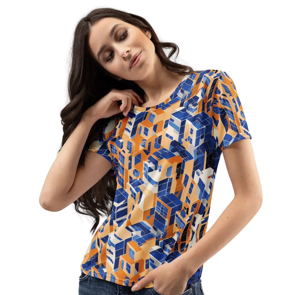 Azure Blocks on Women's Crew Neck T-Shirt — Left Front