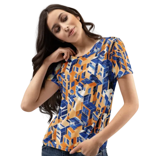 Azure Blocks on a Women's Crew Neck T-Shirt