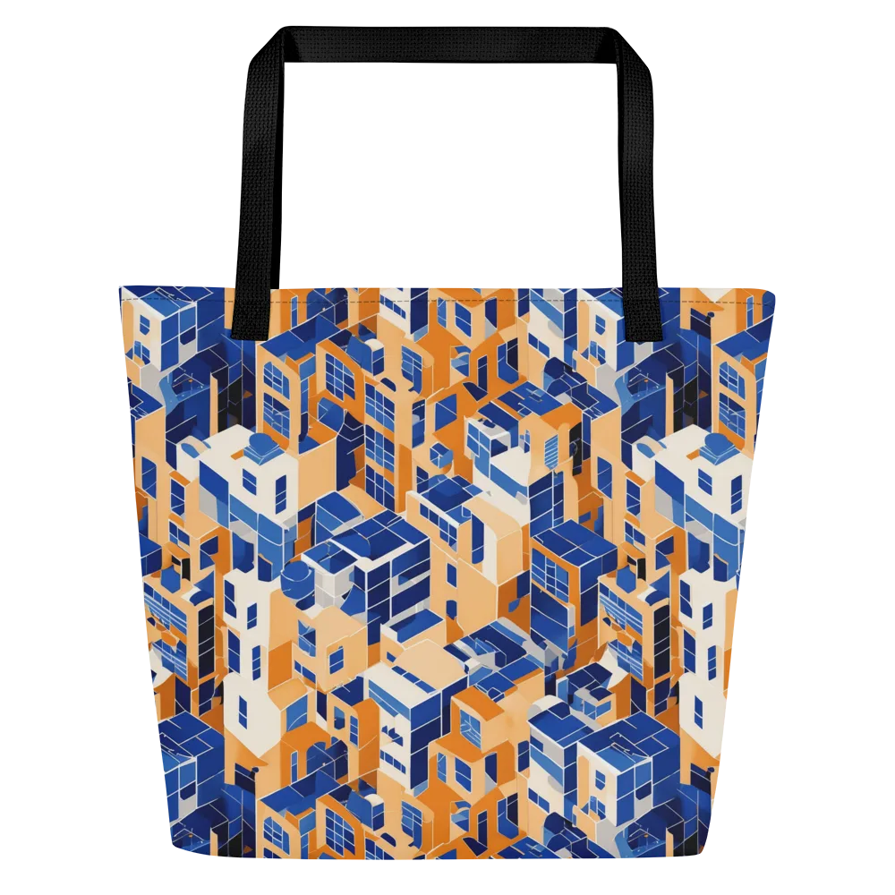 Azure Blocks on Large Tote Bag W/ Pocket — Front