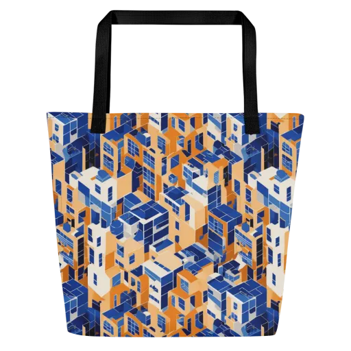 Azure Blocks on a Large Tote Bag W/ Pocket