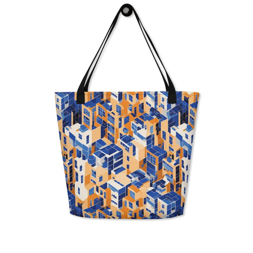 Azure Blocks on Large Tote Bag W/ Pocket — Front