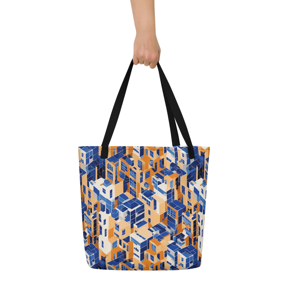 Azure Blocks on Large Tote Bag W/ Pocket — Front