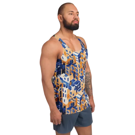 Azure Blocks on a Men's Tank Top