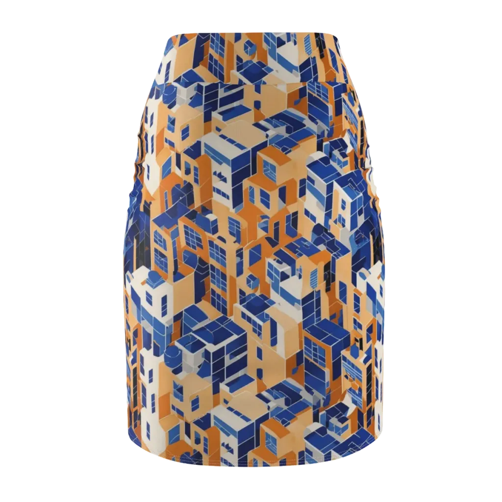Azure Blocks on Pencil Skirt — Back