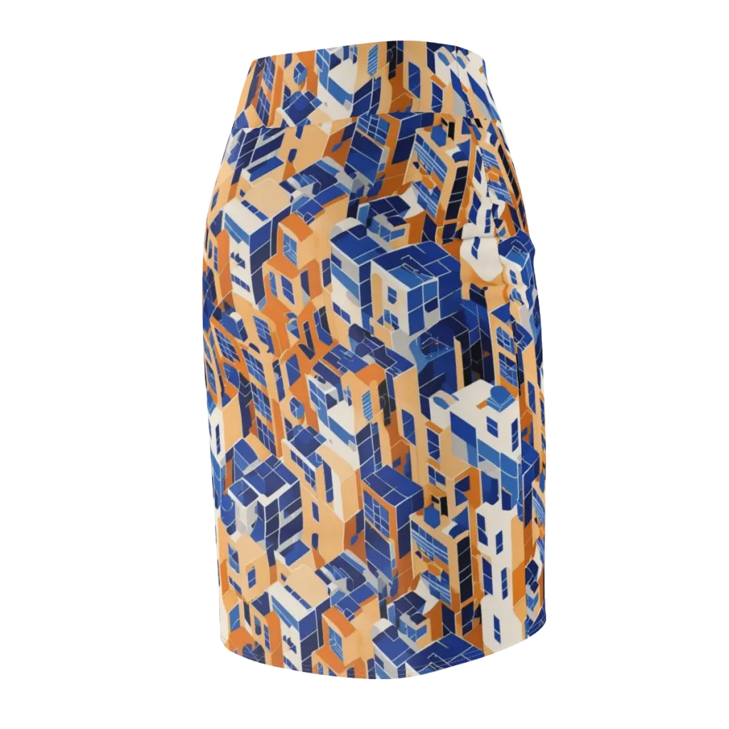 Azure Blocks on Pencil Skirt — Back Side