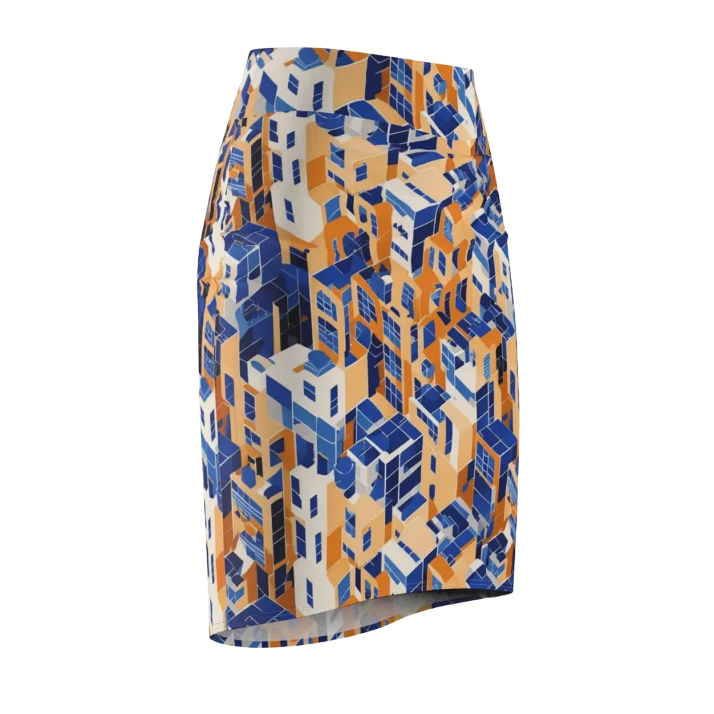 Azure Blocks on Pencil Skirt — Front Side
