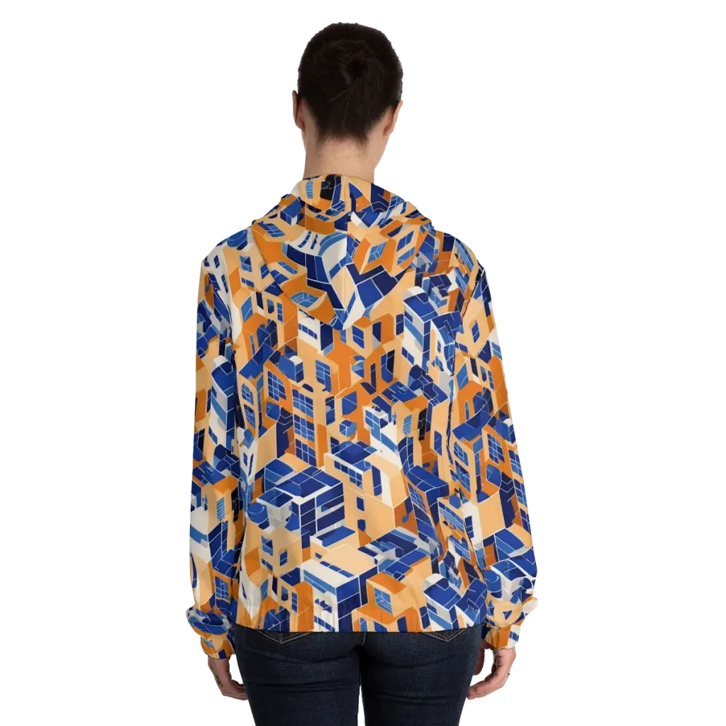 Azure Blocks on Women's Full-Zip Hoodie — Back On Person