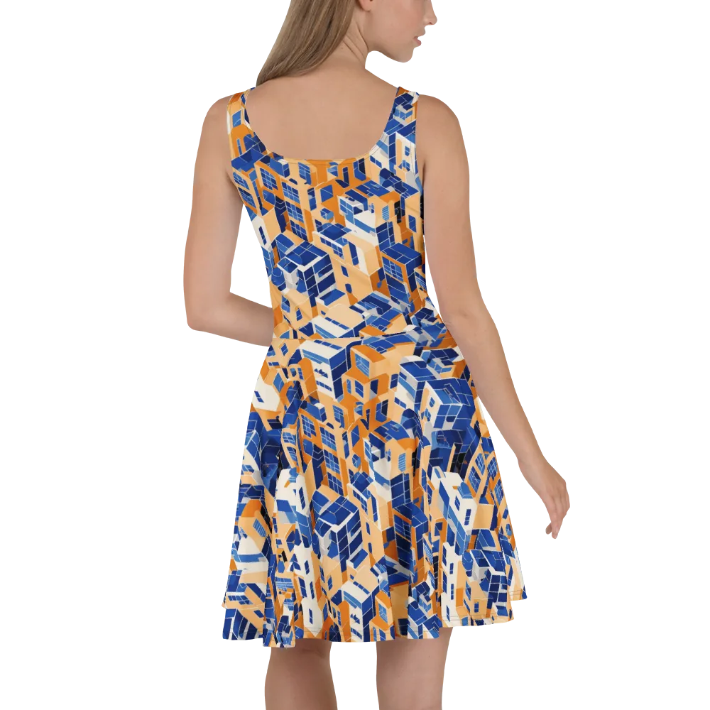 Azure Blocks on Skater Dress — Back