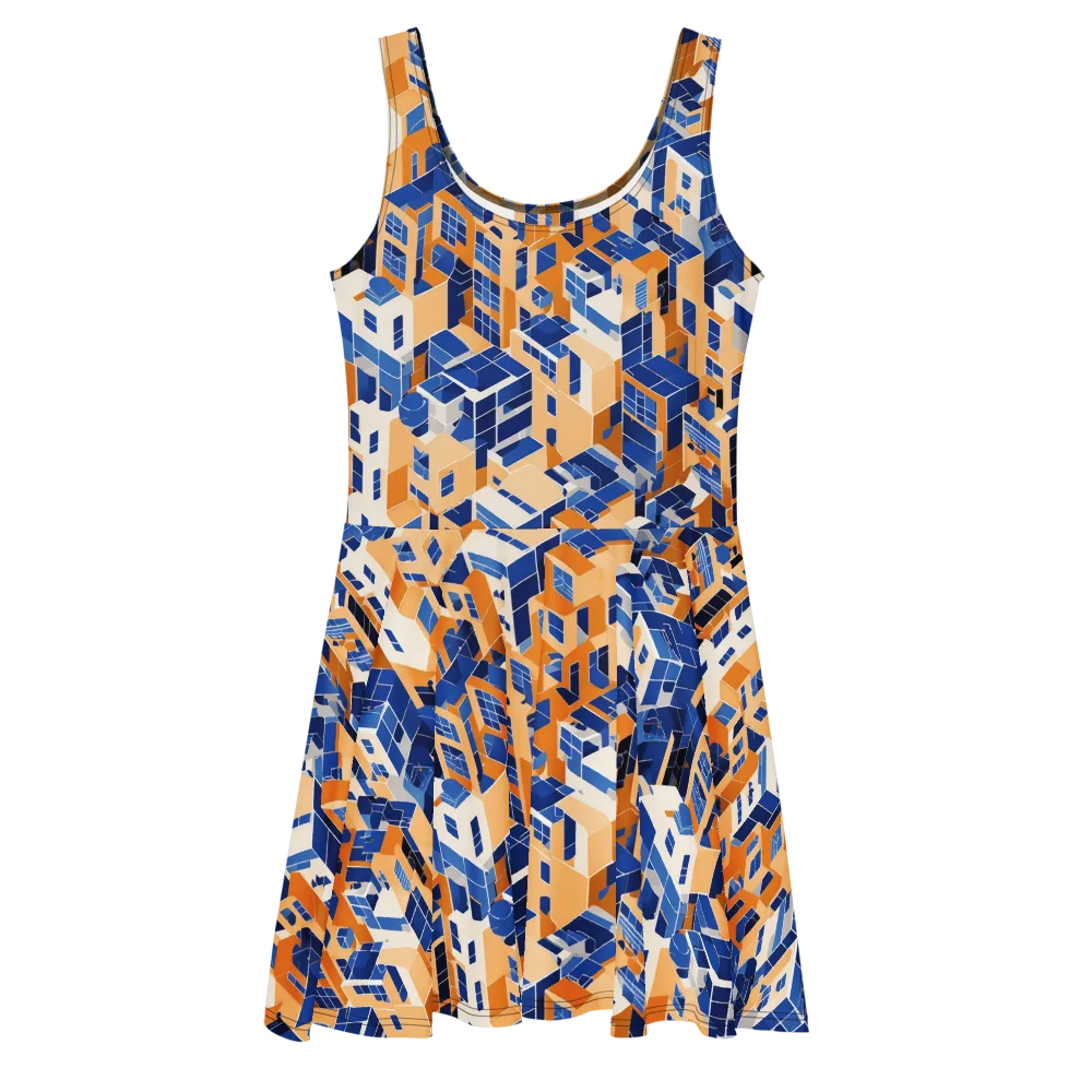 Azure Blocks on Skater Dress — Front
