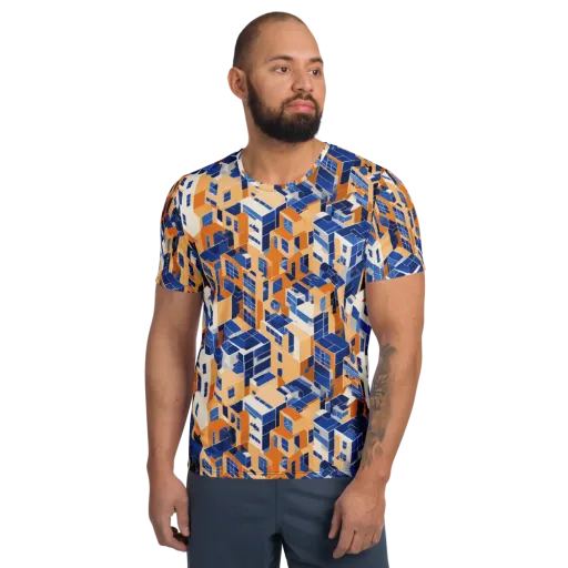 Azure Blocks on a Men's Athletic T-Shirt