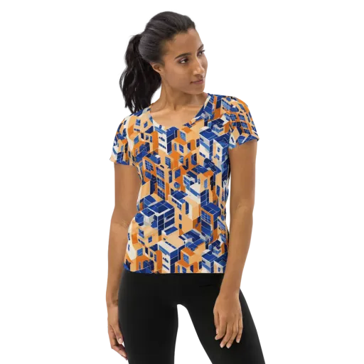 Azure Blocks on a Women's Athletic T-Shirt