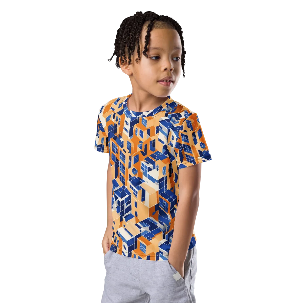 Azure Blocks on Kids Crew Neck T-Shirt — Left Front