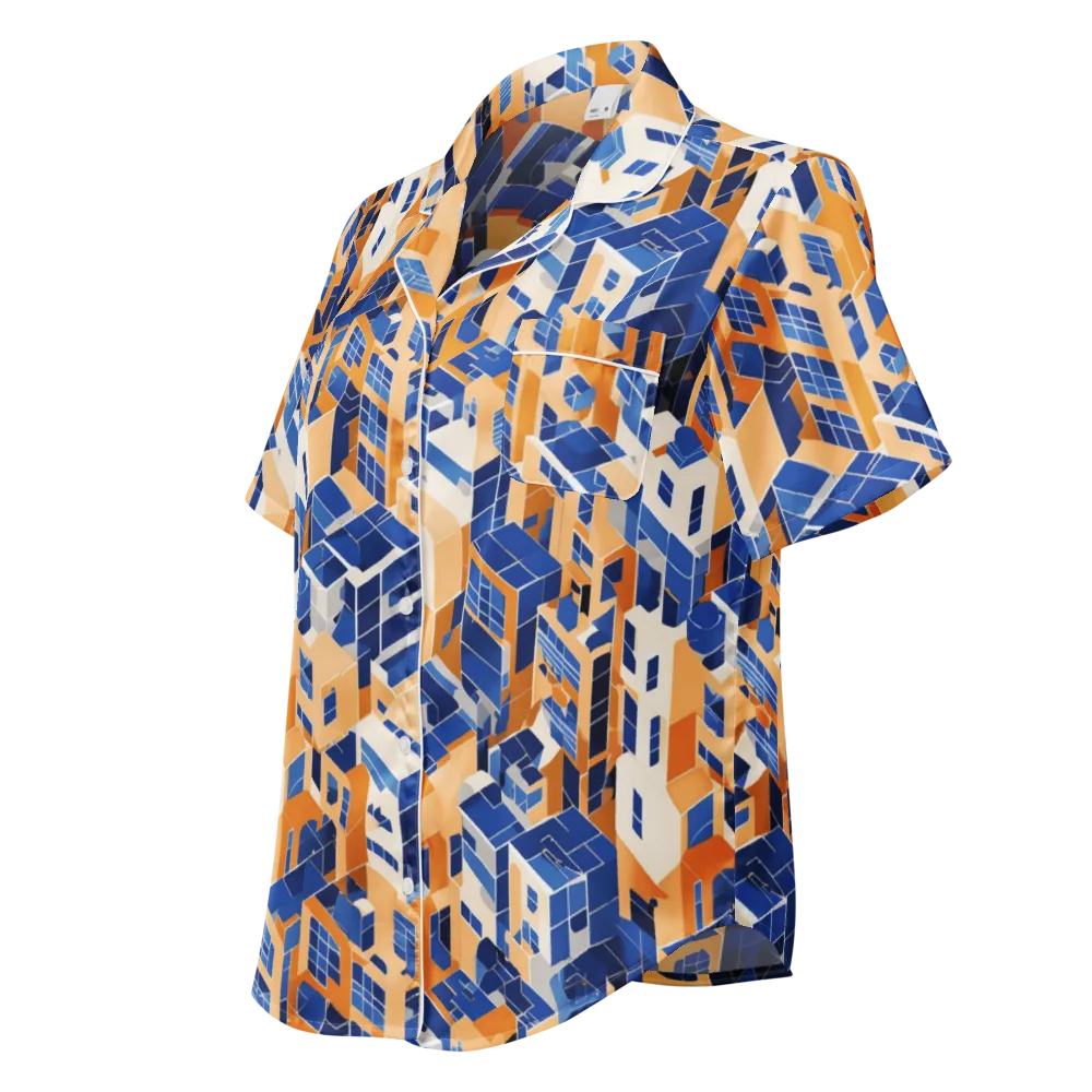 Azure Blocks on Women's Short Sleeve Pajama Top — Left Front