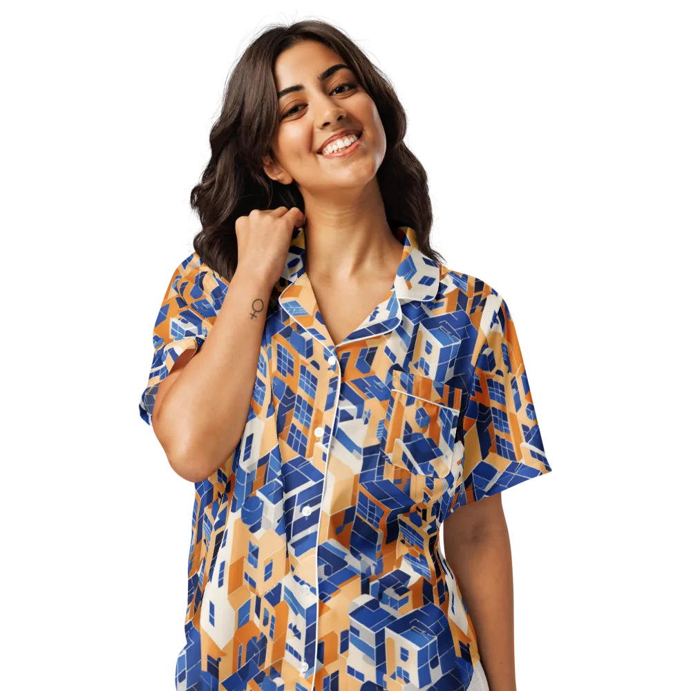 Azure Blocks on Women's Short Sleeve Pajama Top — Front