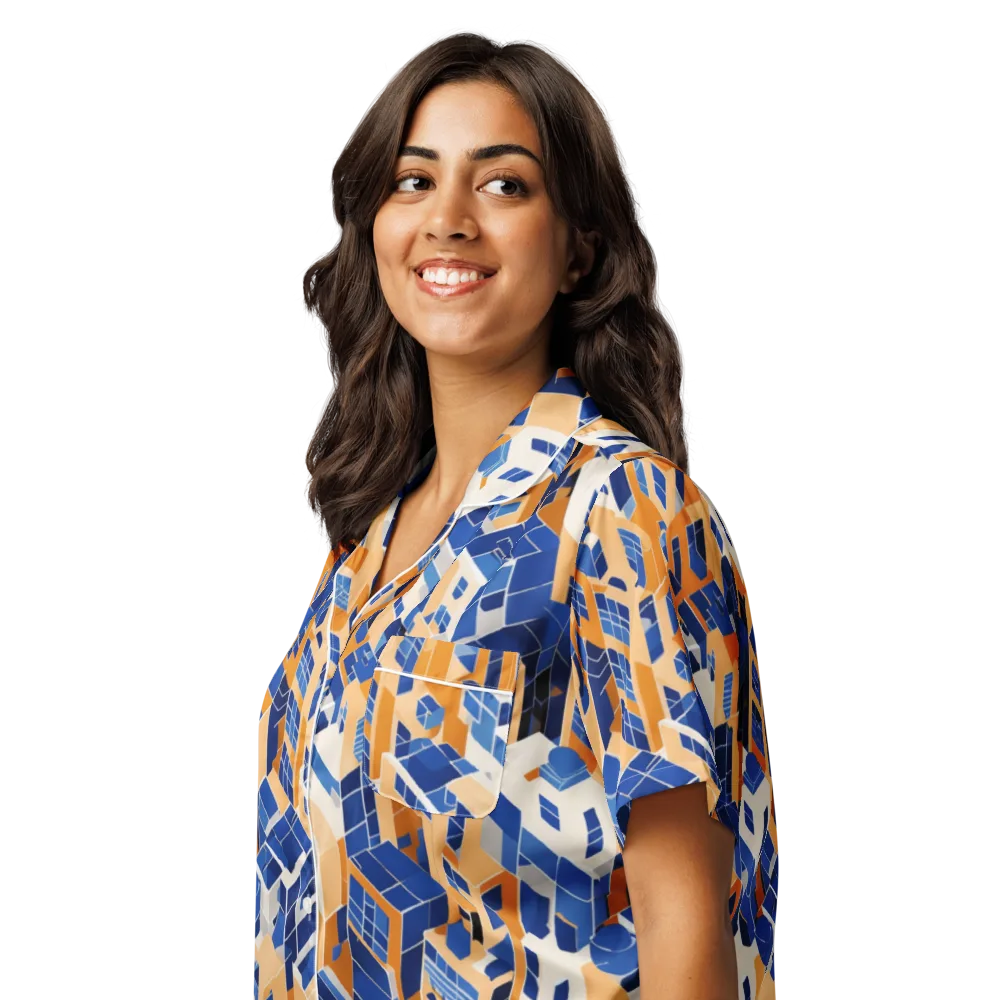 Azure Blocks on Women's Short Sleeve Pajama Top — Left Front